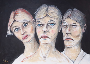 Peinture intitulée "4 amis en blouse" par Pilip, Œuvre d'art originale, Acrylique