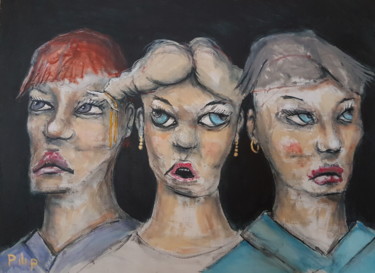 Painting titled "3 coupines" by Pilip, Original Artwork, Acrylic