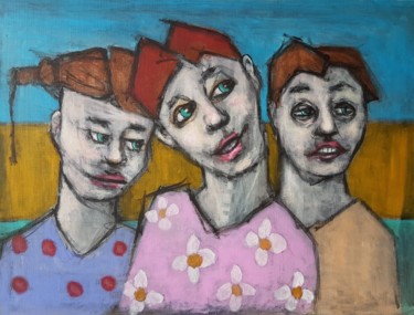 Painting titled "3 dames devisant" by Pilip, Original Artwork, Acrylic