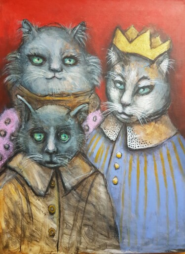 Painting titled "Trois chats pachas" by Pilip, Original Artwork, Acrylic