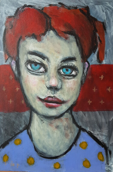 Peinture intitulée "La dame à le regard…" par Pilip, Œuvre d'art originale, Acrylique