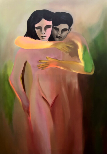 Painting titled "Tenderness" by Phil-Juan Masure, Original Artwork, Oil Mounted on Wood Stretcher frame