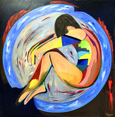 Картина под названием ""le penseur"" - Phil-Juan Masure, Подлинное произведение искусства, Масло Установлен на Деревянная ра…