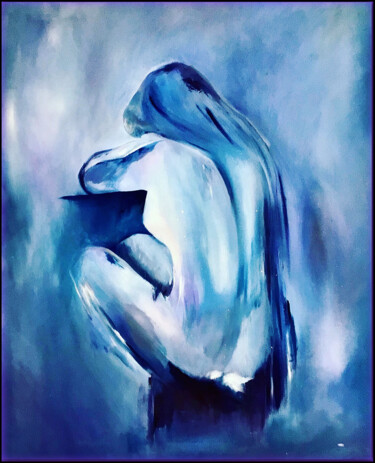 Painting titled ""La mujer azul"" by Phil-Juan Masure, Original Artwork, Oil Mounted on Wood Stretcher frame