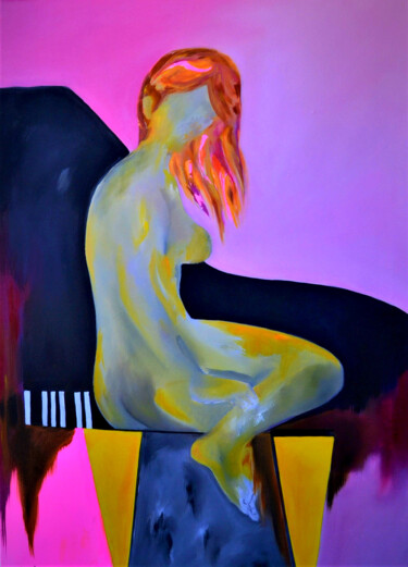 Painting titled "la mujer y el piano" by Phil-Juan Masure, Original Artwork, Oil