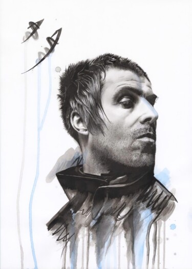 Schilderij getiteld "Liam Gallagher" door Phil Smith, Origineel Kunstwerk, Inkt