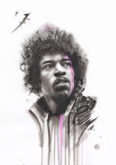 Malerei mit dem Titel "Jimi Hendrix" von Phil Smith, Original-Kunstwerk, Tinte