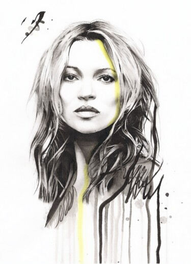 "Kate Moss" başlıklı Tablo Phil Smith tarafından, Orijinal sanat, Mürekkep