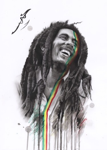 Painting titled "Bob Marley" by Phil Smith, Original Artwork, Ink