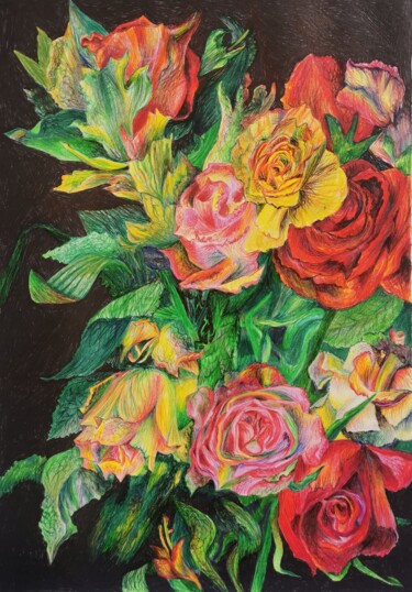 Рисунок под названием "Flower power" - Philip Marchal, Подлинное произведение искусства, Карандаш
