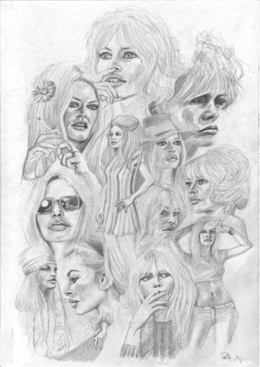 Zeichnungen mit dem Titel "Brigitte Bardot" von Philip Dietrich, Original-Kunstwerk, Bleistift