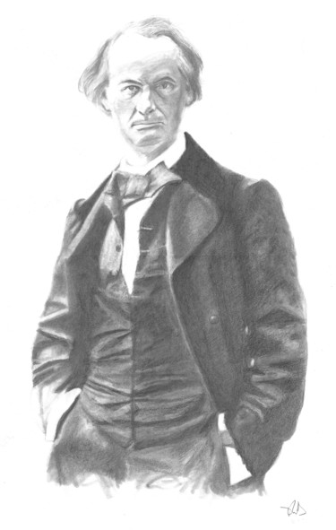 「Charles Baudelaire」というタイトルの描画 Philip Dietrichによって, オリジナルのアートワーク, 木炭