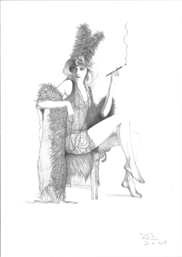Drawing titled "Demi-mondaine" by Philip Dietrich, Original Artwork, Pencil