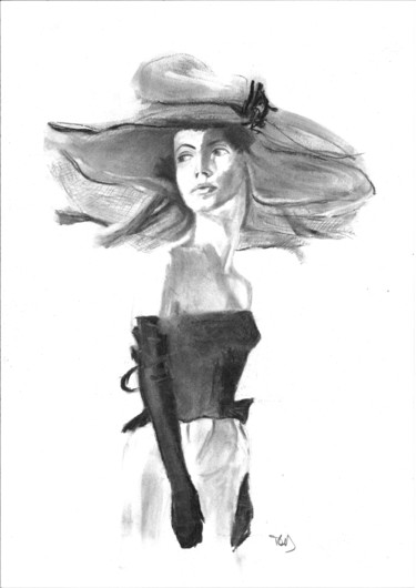 Drawing titled "Égérie" by Philip Dietrich, Original Artwork, Charcoal