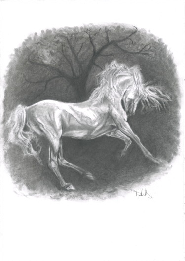Drawing titled "Au clair de lune" by Philip Dietrich, Original Artwork, Charcoal