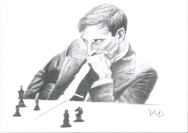 Dessin intitulée "Bobby Fischer" par Philip Dietrich, Œuvre d'art originale, Graphite