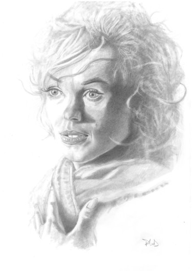 Dessin intitulée "Ingénue Marilyn" par Philip Dietrich, Œuvre d'art originale, Graphite