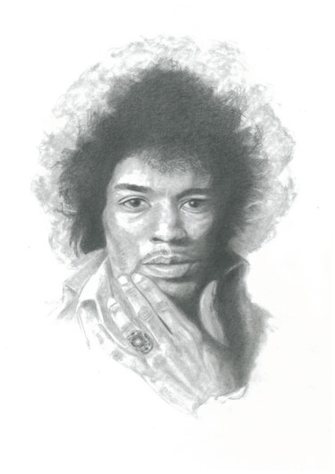 Dessin intitulée "Jimi Hendrix" par Philip Dietrich, Œuvre d'art originale, Graphite