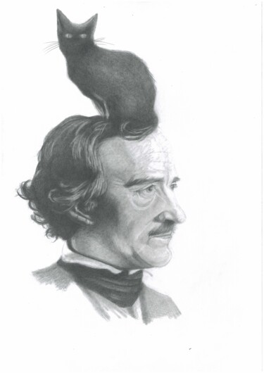 Dessin intitulée "Edgar Allan Poe" par Philip Dietrich, Œuvre d'art originale, Graphite