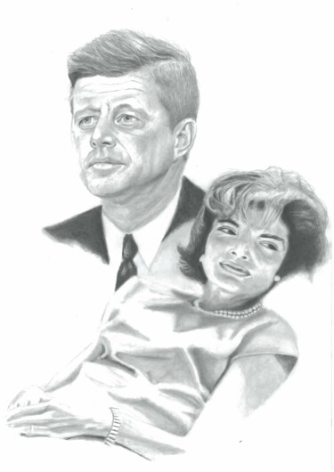 Zeichnungen mit dem Titel "John et Jackie Kenn…" von Philip Dietrich, Original-Kunstwerk, Graphit