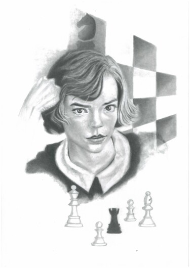 Dessin intitulée "Le Gambit de la Dame" par Philip Dietrich, Œuvre d'art originale, Graphite