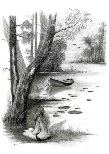 Drawing titled "Jeune fille au bord…" by Philip Dietrich, Original Artwork, Graphite