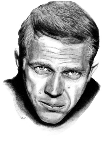 Drawing titled "Steve McQueen" by Philip Dietrich, Original Artwork, Graphite