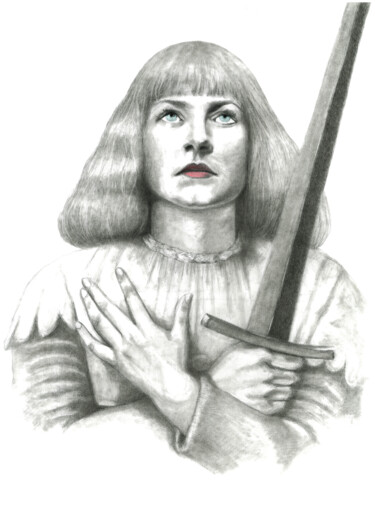 Dessin intitulée "Jeanne d'Arc" par Philip Dietrich, Œuvre d'art originale, Graphite