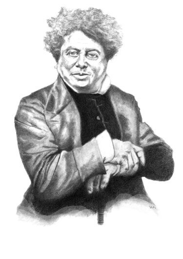 Drawing titled "Alexandre Dumas" by Philip Dietrich, Original Artwork, Graphite