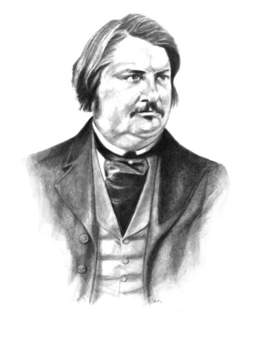 Tekening getiteld "Honoré de Balzac" door Philip Dietrich, Origineel Kunstwerk, Grafiet
