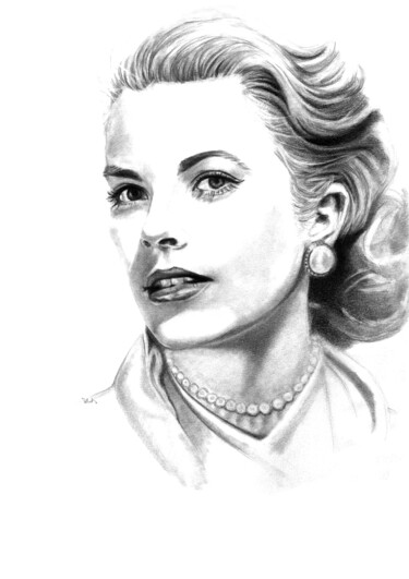 Drawing titled "Grace Kelly" by Philip Dietrich, Original Artwork, Graphite