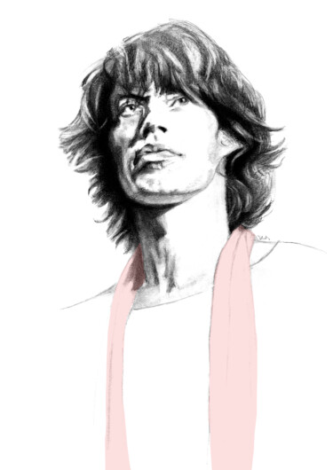 「Mick Jagger 3」というタイトルの描画 Philip Dietrichによって, オリジナルのアートワーク, グラファイト