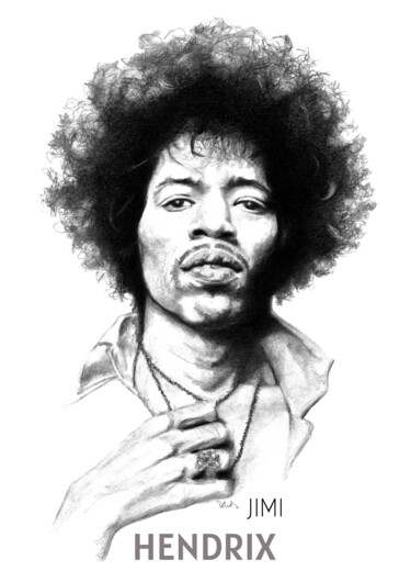 Tekening getiteld "Jimi Hendrix 2" door Philip Dietrich, Origineel Kunstwerk, Grafiet