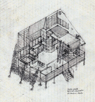 图画 标题为“Micro-house concept…” 由Philipp Pahin, 原创艺术品, 石墨