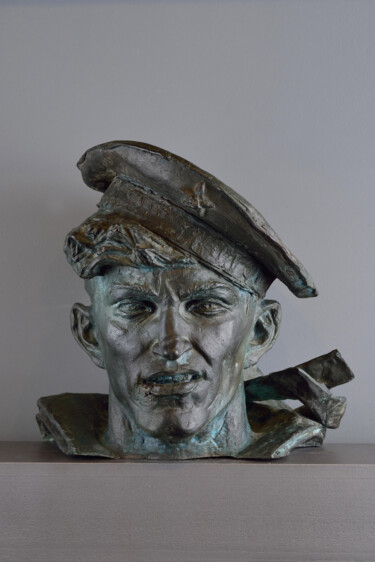 Skulptur mit dem Titel "Head of Warrior 19…" von Philipp Rukavishnikov, Original-Kunstwerk, Bronze