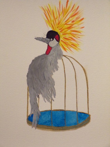 Peinture intitulée "La grue en cage" par Philippe Reclus, Œuvre d'art originale, Aquarelle