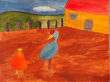 Pintura intitulada "Pourquoi les poules…" por Philippe Reclus, Obras de arte originais, Aquarela