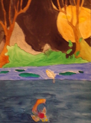 Peinture intitulée "Koï et le poisson t…" par Philippe Reclus, Œuvre d'art originale, Aquarelle