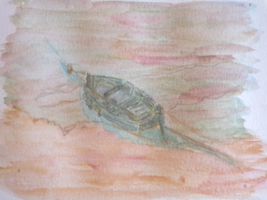 Pintura intitulada "Etude de barque" por Philippe Reclus, Obras de arte originais, Aquarela