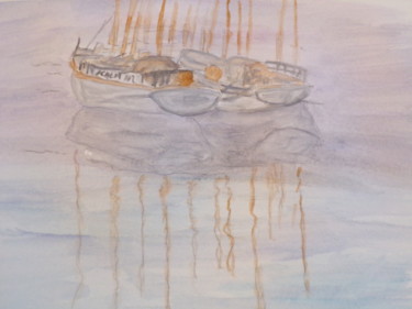 Painting titled "Etude bateaux au mo…" by Philippe Reclus, Original Artwork, Watercolor