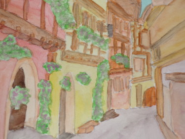 Ζωγραφική με τίτλο "Etude rue de villag…" από Philippe Reclus, Αυθεντικά έργα τέχνης, Ακουαρέλα