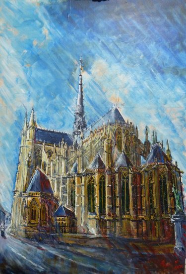 Malerei mit dem Titel "Amiens place St Mic…" von Philippe Lasselin, Original-Kunstwerk, Acryl