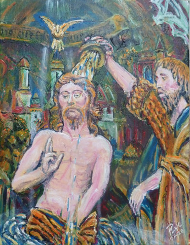 Malerei mit dem Titel "Le baptême du Christ" von Philippe Lasselin, Original-Kunstwerk, Acryl