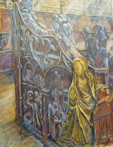 Jouée et rampe des stalles d'Amiens Peinture intitulée "Jouée et rampe des…" par Philippe Lasselin, Œuvre d'art originale, Acrylique