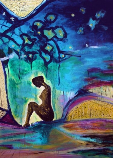 Peinture intitulée "La nuit africaine,…" par Philippe Abril, Œuvre d'art originale