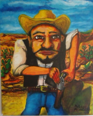 Painting titled "cowboy" by Philippe Aguasca, Original Artwork, Acrylic Mounted on Wood Stretcher frame