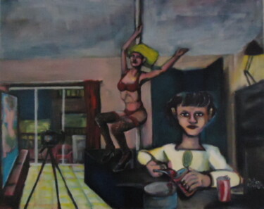 Painting titled "pole danceuse en li…" by Philippe Aguasca, Original Artwork, Acrylic Mounted on Wood Stretcher frame
