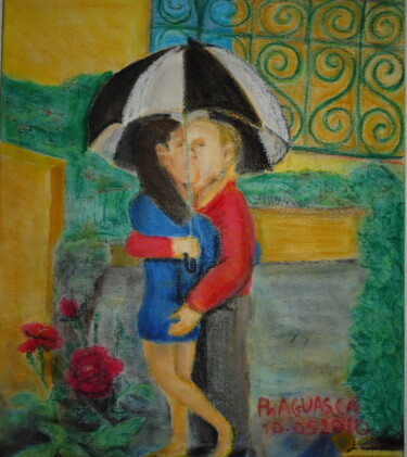 Peinture intitulée "les amoureux" par Philippe Aguasca, Œuvre d'art originale, Pastel