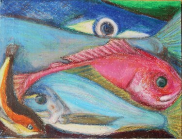 Painting titled "poissons ,girelle ,…" by Philippe Aguasca, Original Artwork, Pastel Mounted on Wood Stretcher frame