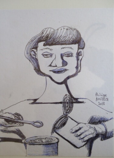 Drawing titled "préparation de repa…" by Philippe Aguasca, Original Artwork, Ballpoint pen